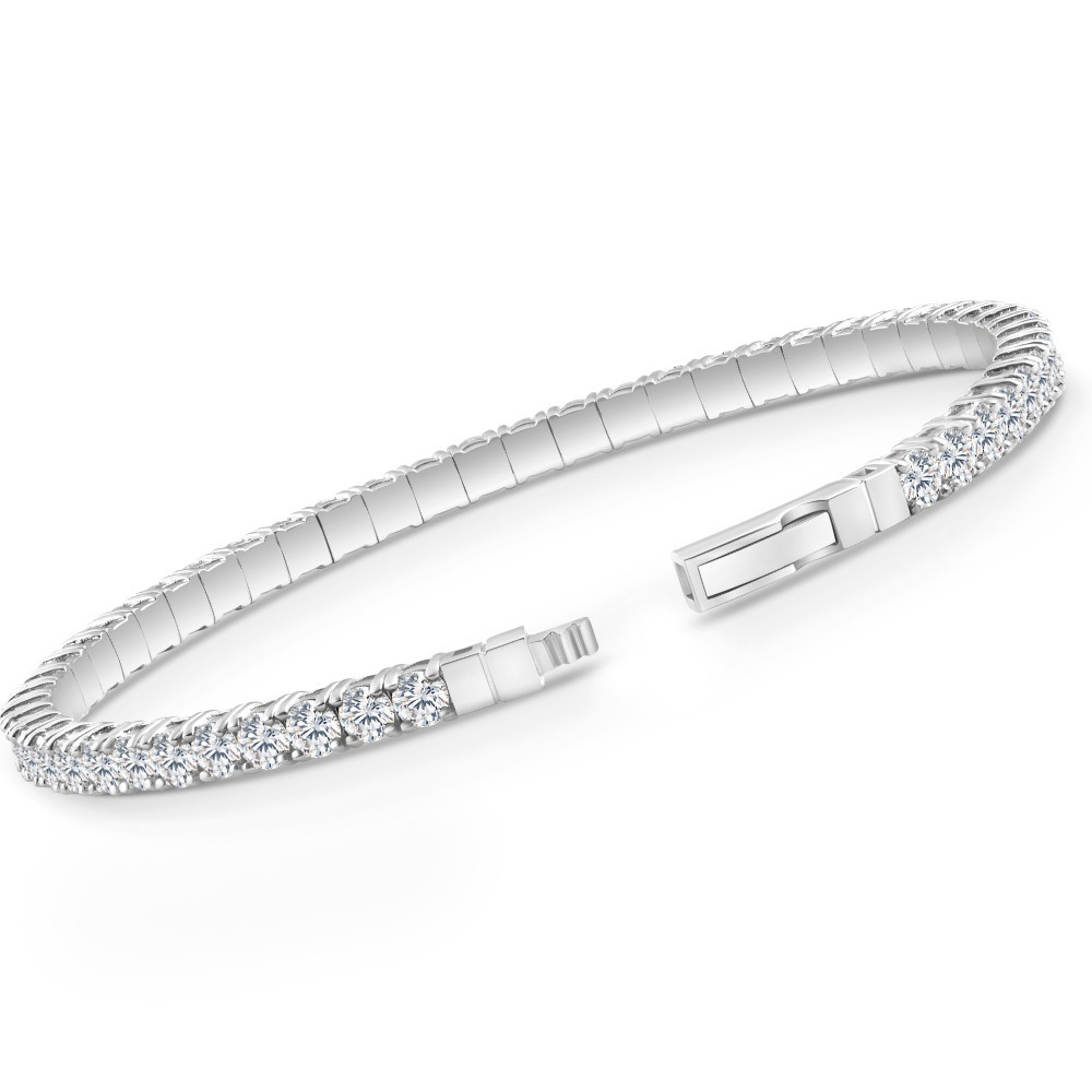 3.007 1/2Ct TW Flexible Diamond Bangle Tennis Bracelet Lab Grown 14k Gold